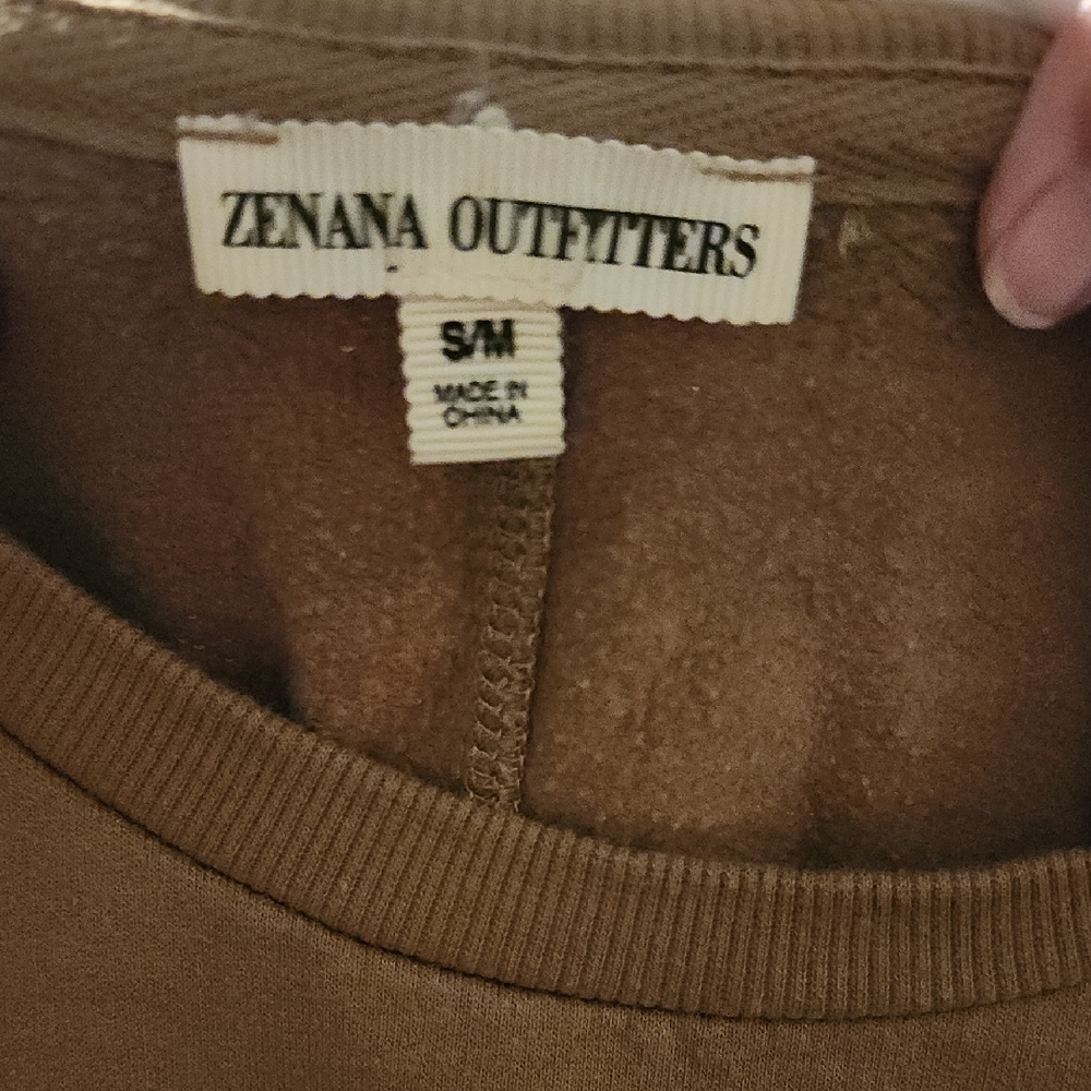 Zenana Outfitters Camel/Tan Crewneck Sweatshirt Dress - Picture 2 of 3